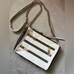Rebecca Minkoff Mini 3 Zip Rare Color block Black/White Leather Chain Crossbody